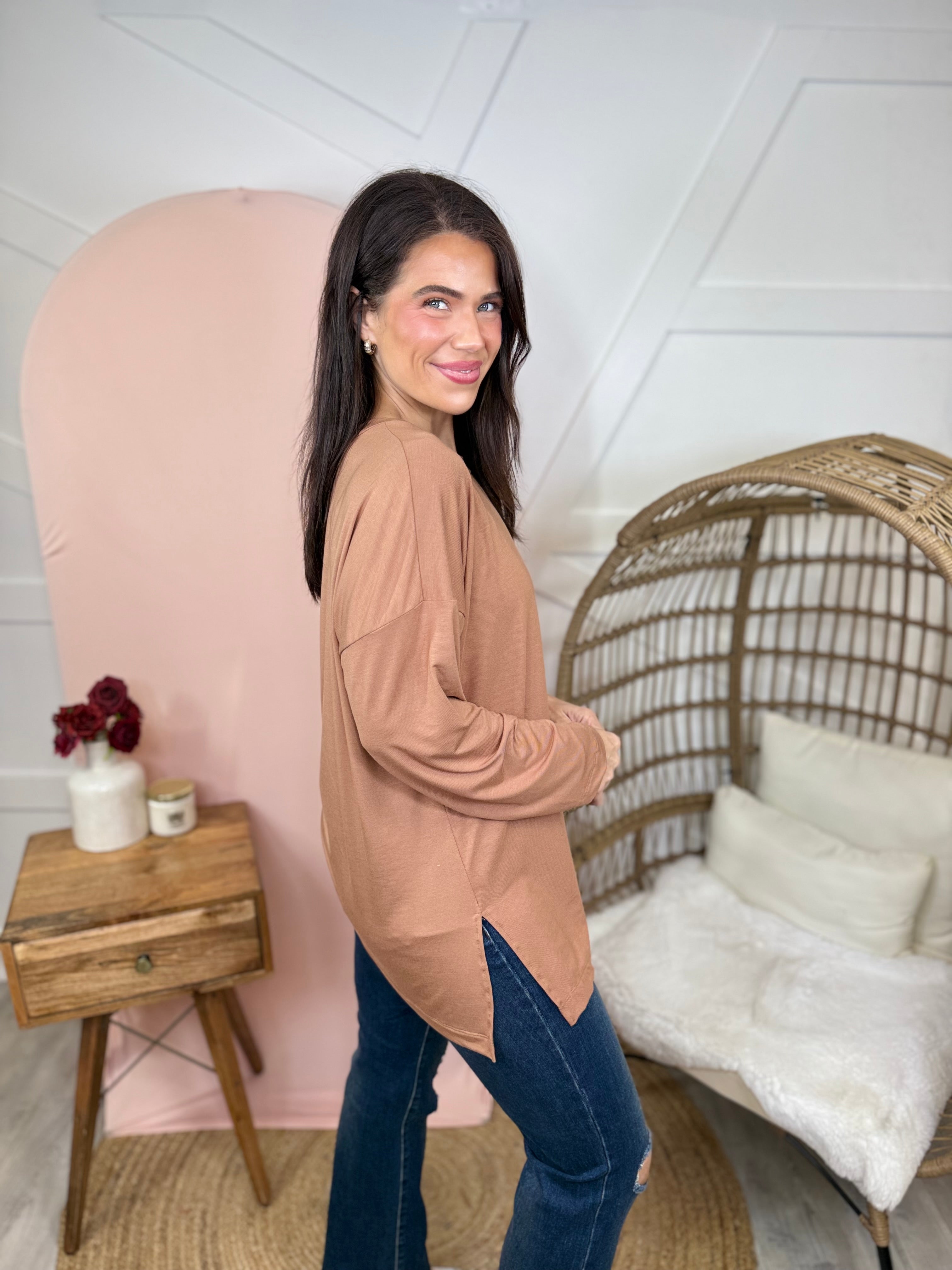 Atlas Pocket Long Sleeve Top-Light Mocha-120 Long Sleeve Tops-Heathered Boho-Heathered Boho Boutique, Women's Fashion and Accessories in Palmetto, FL