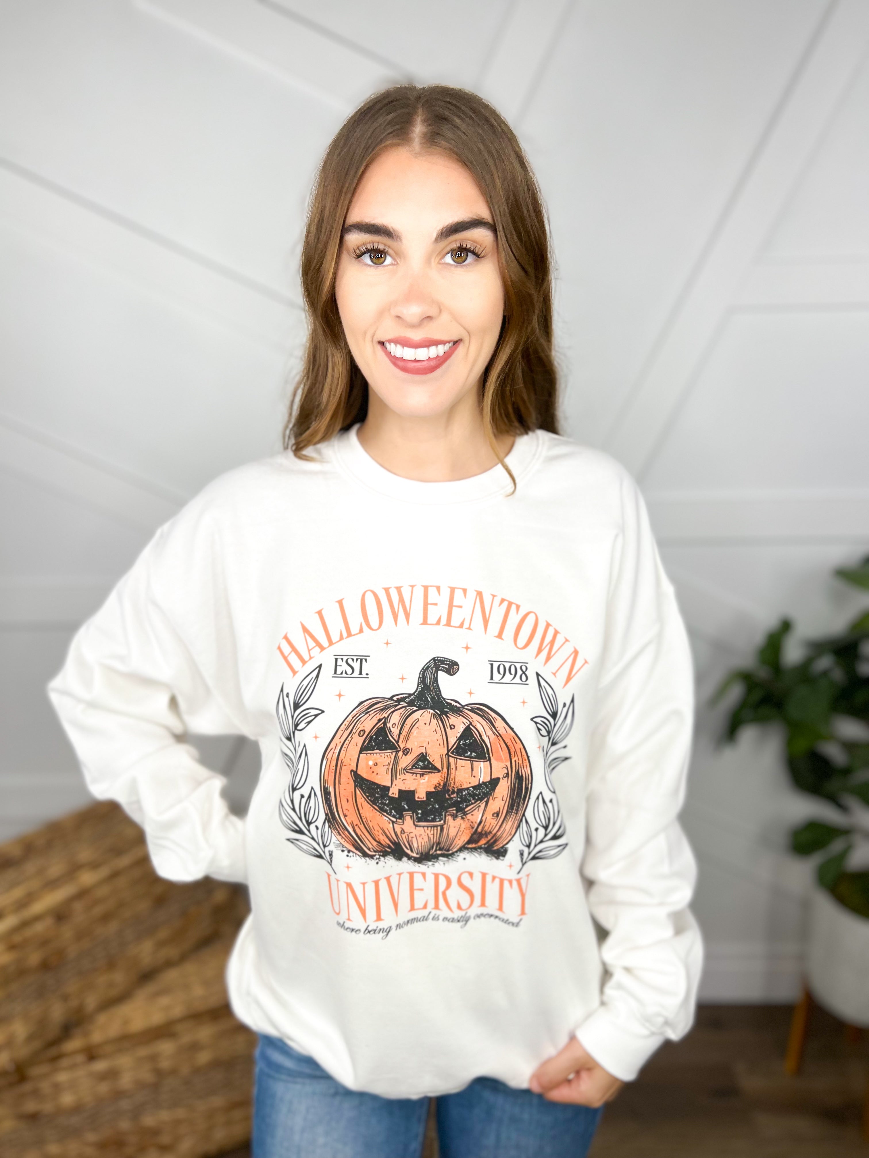 Halloween University Graphic Sweatshirt-125 Sweater-Heathered Boho-Heathered Boho Boutique, Women's Fashion and Accessories in Palmetto, FL