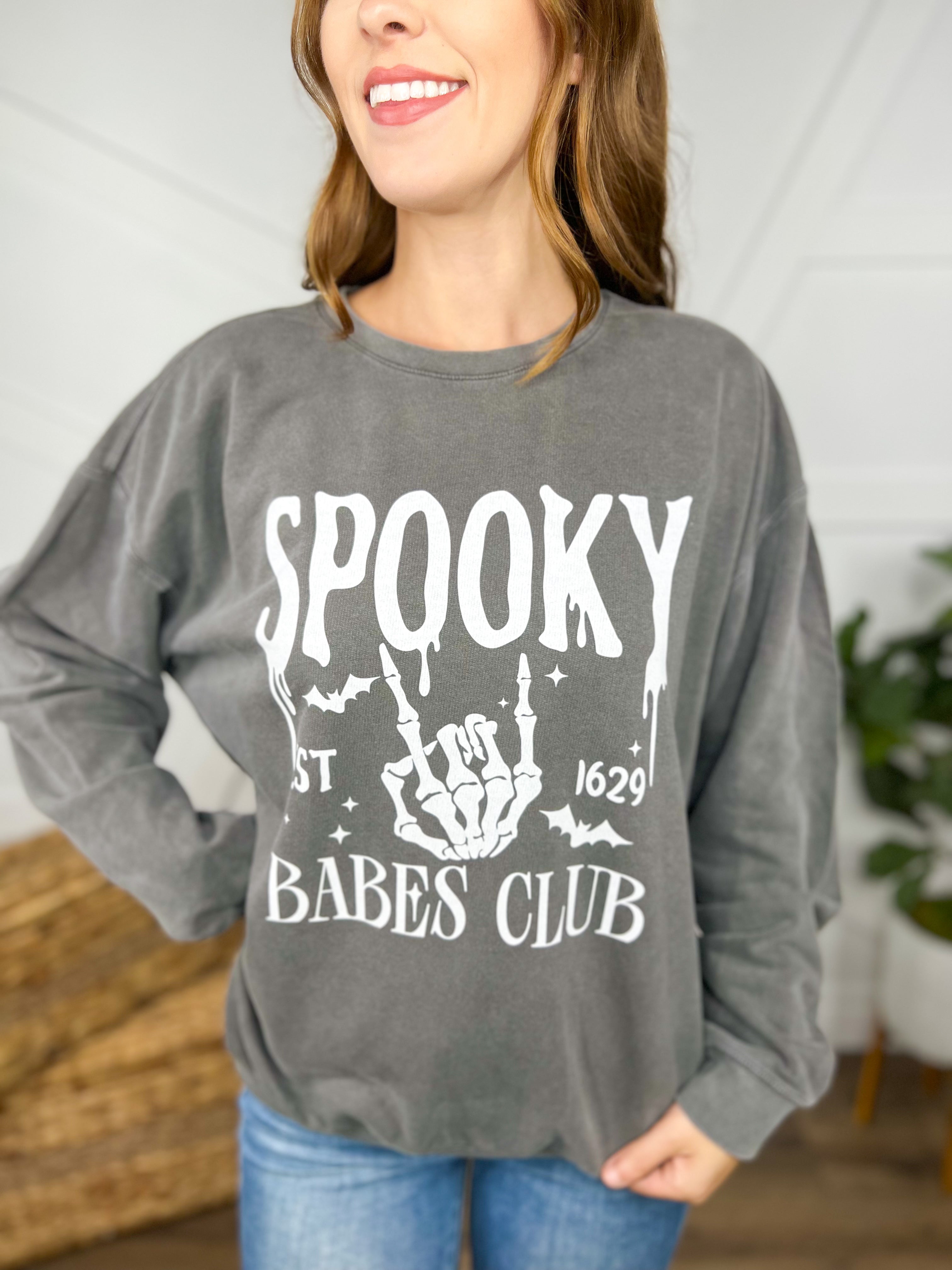 Spooky Babes Club Graphic Sweatshirt - Pepper-125 Sweater-Heathered Boho-Heathered Boho Boutique, Women's Fashion and Accessories in Palmetto, FL