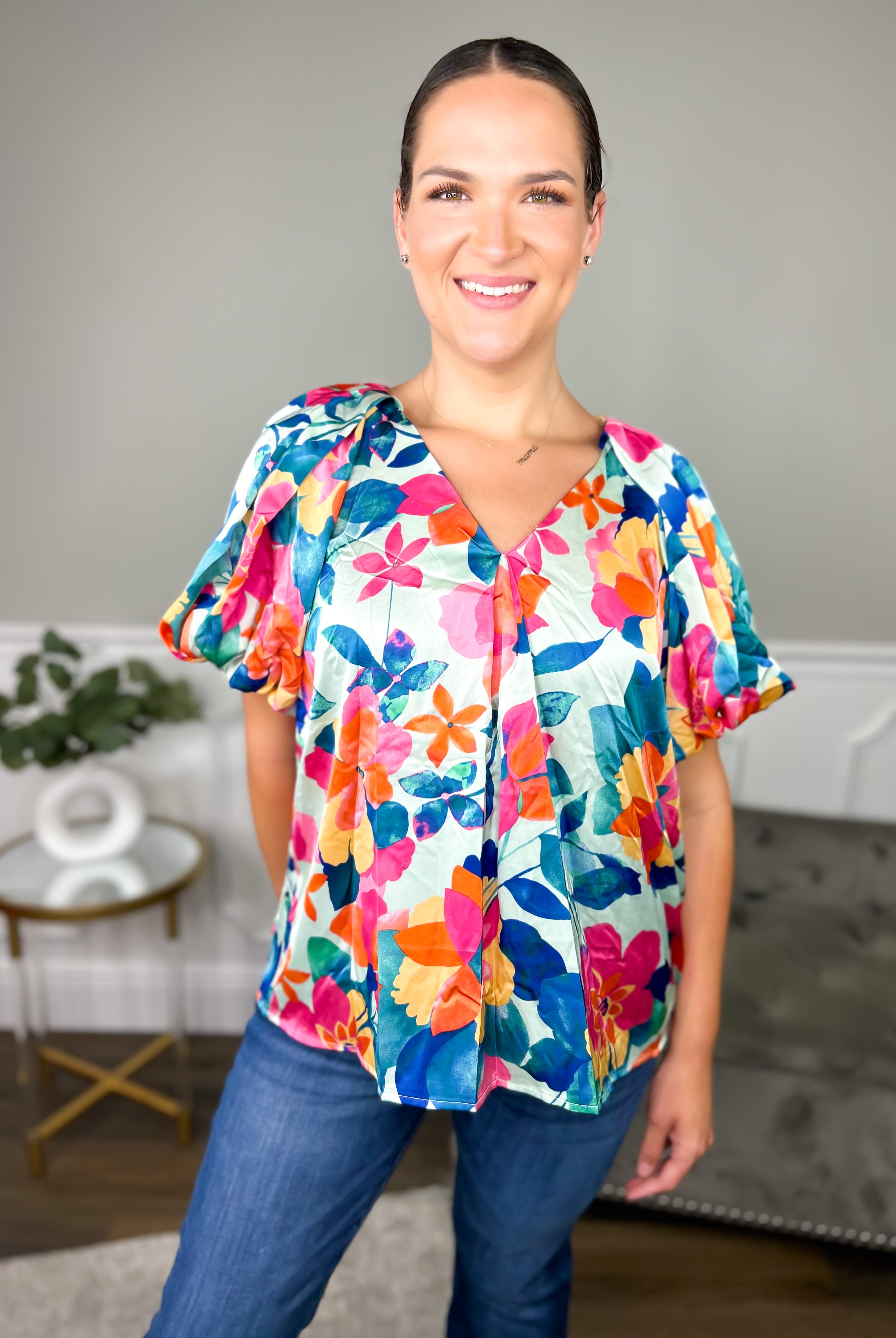 Fit for Floral Top-110 Short Sleeve Top-ENTRO-Heathered Boho Boutique, Women's Fashion and Accessories in Palmetto, FL