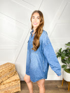 Parent Trap Denim Shirt Dress-120 Long Sleeve Tops-Risen Jeans-Heathered Boho Boutique, Women's Fashion and Accessories in Palmetto, FL