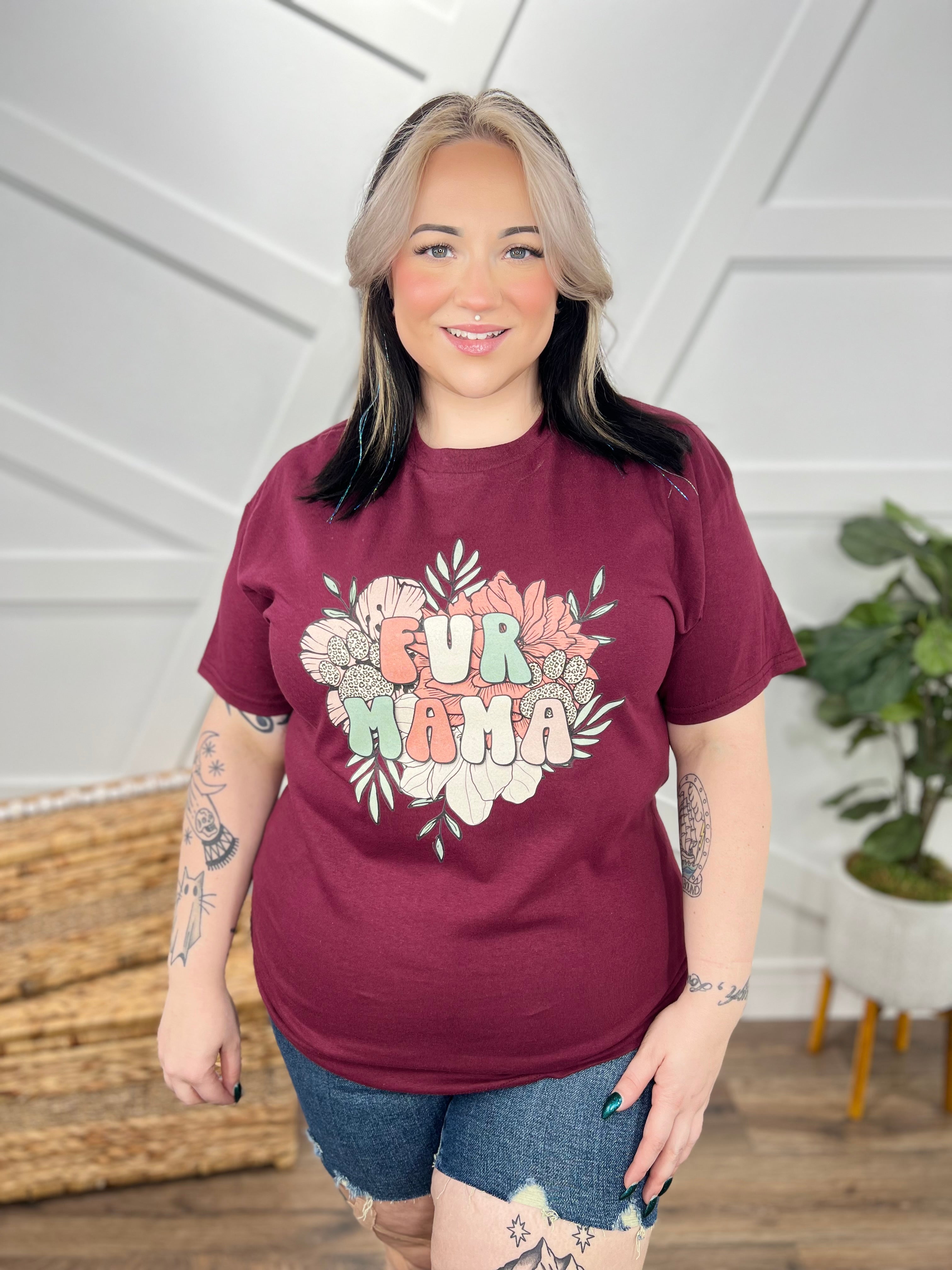 Floral Fur Mama Graphic Tee-130 Graphic Tees-Heathered Boho-Heathered Boho Boutique, Women's Fashion and Accessories in Palmetto, FL