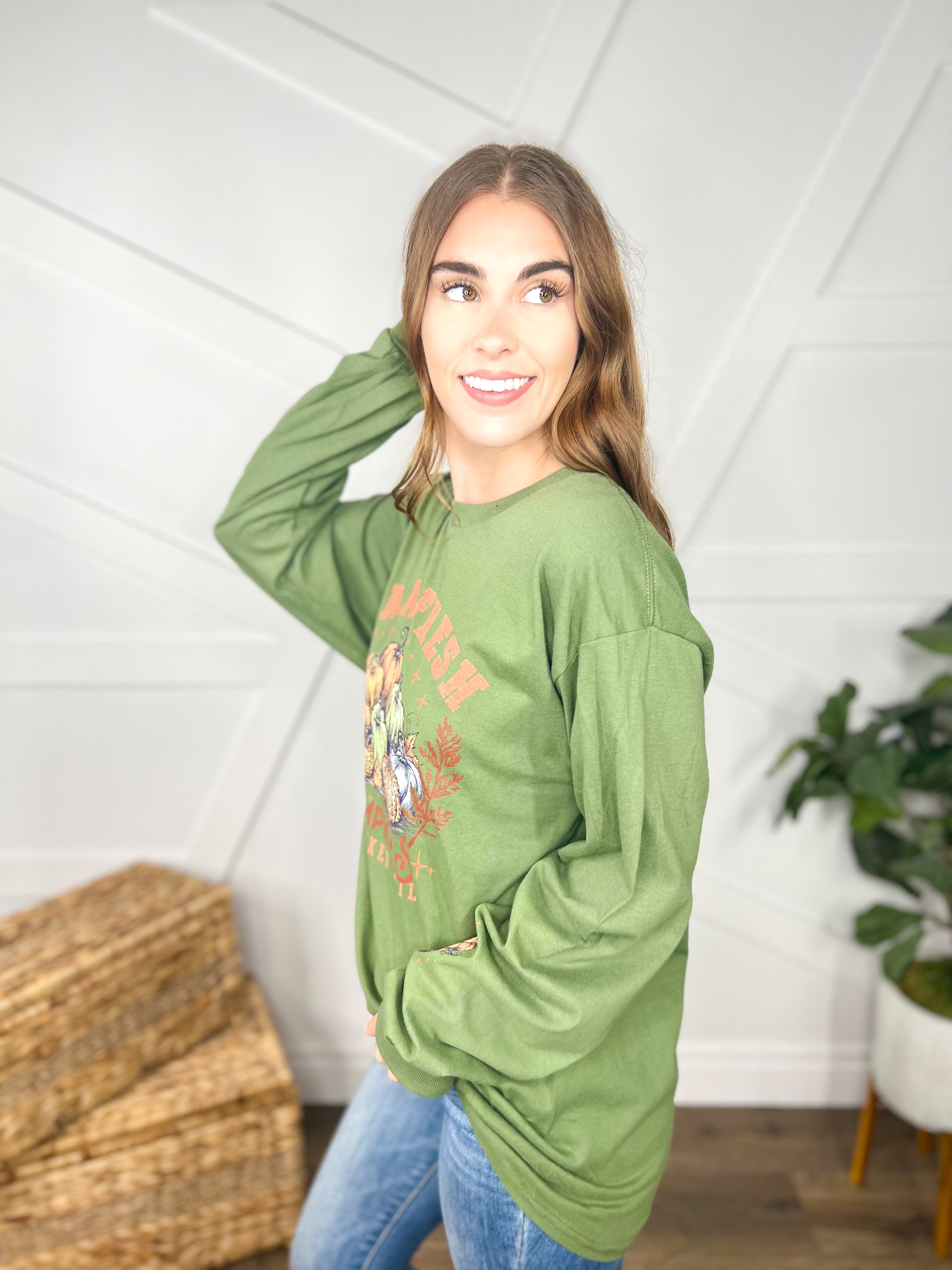 Farm Fresh Pumpkins Graphic Long Sleeve-120 Long Sleeve Tops-Heathered Boho-Heathered Boho Boutique, Women's Fashion and Accessories in Palmetto, FL