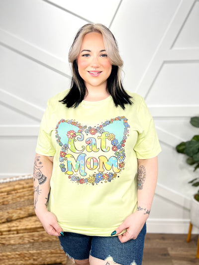 Cat MOM Floral Graphic Tee-130 Graphic Tees-Heathered Boho-Heathered Boho Boutique, Women's Fashion and Accessories in Palmetto, FL