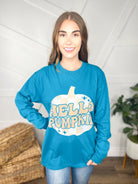 Hello Pumpkin Graphic Long Sleeve-120 Long Sleeve Tops-Heathered Boho-Heathered Boho Boutique, Women's Fashion and Accessories in Palmetto, FL