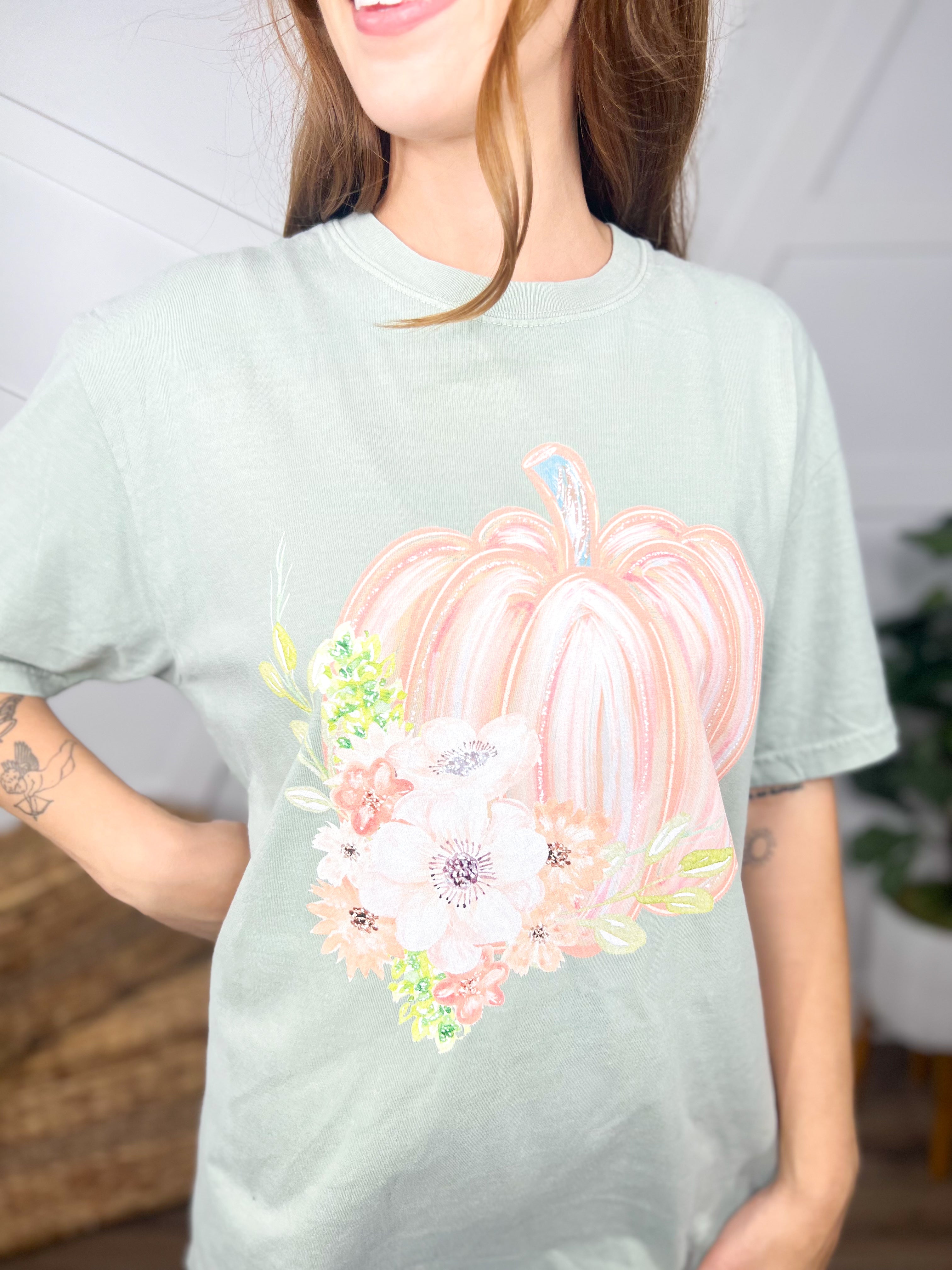 Painted Pumpkin Graphic Tee-130 Graphic Tees-Heathered Boho-Heathered Boho Boutique, Women's Fashion and Accessories in Palmetto, FL