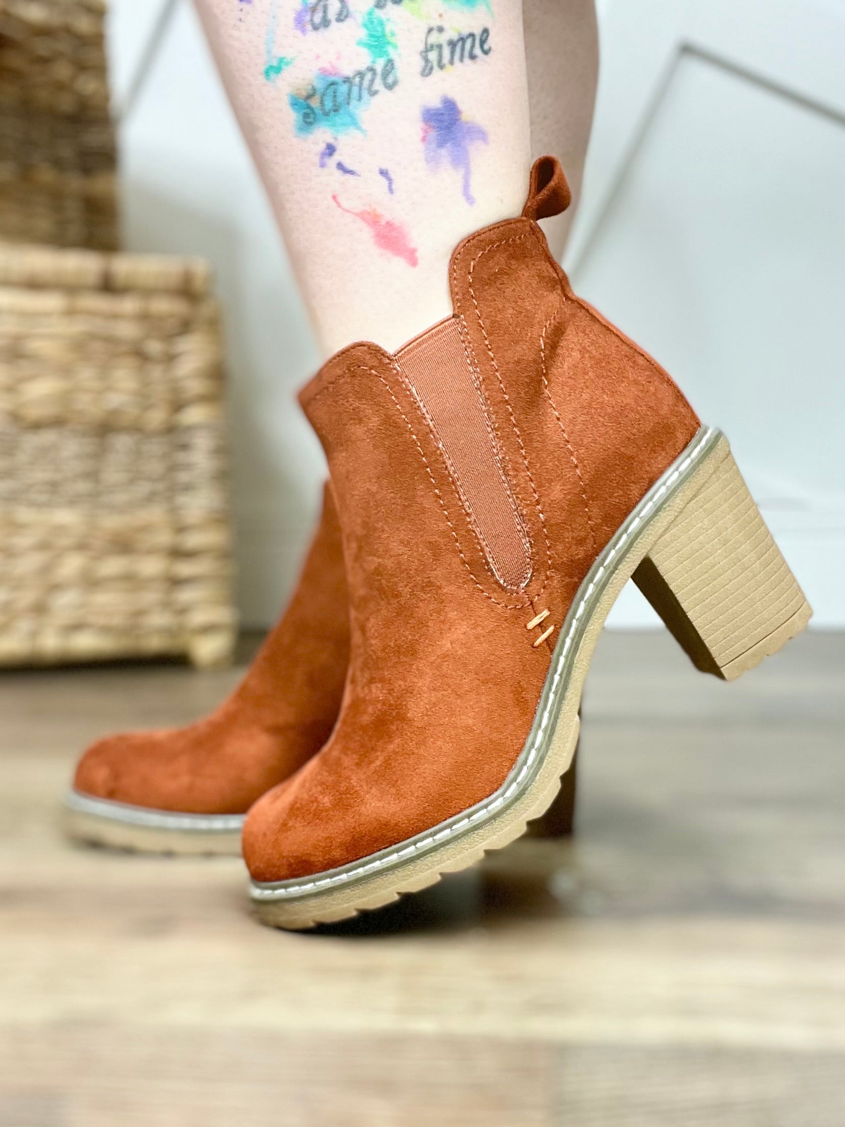 Rust Faux Suede Bite Me Boots-350 Shoes-Corkys-Heathered Boho Boutique, Women's Fashion and Accessories in Palmetto, FL