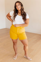 Sunshine High Rise Control Top Cuffed Shorts in Yellow-Shorts-Ave Shops-Heathered Boho Boutique, Women's Fashion and Accessories in Palmetto, FL