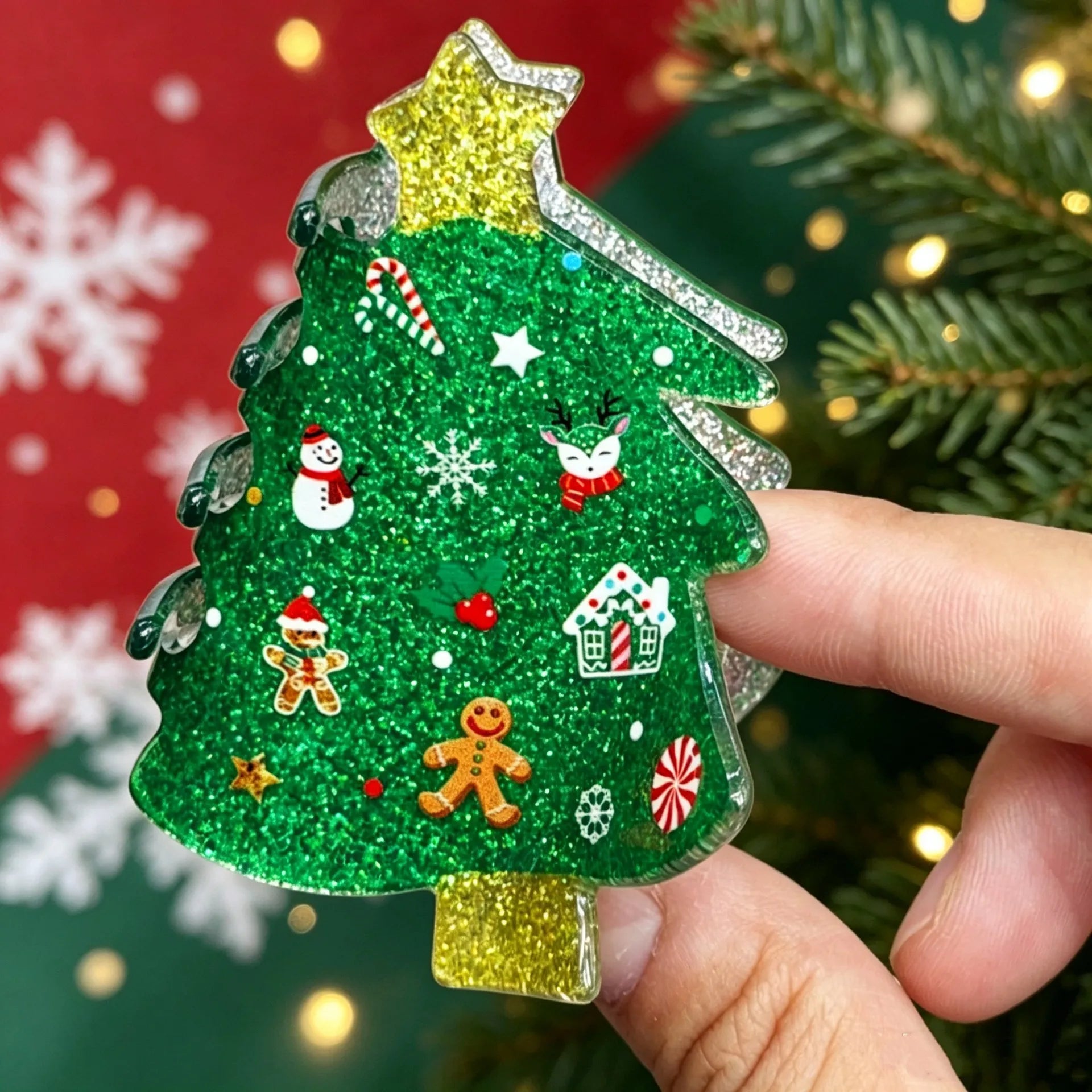 Glitter Green Christmas Tree Hair Claw Clip-330 Headwear-NIHAO JEWELRY-Heathered Boho Boutique, Women's Fashion and Accessories in Palmetto, FL