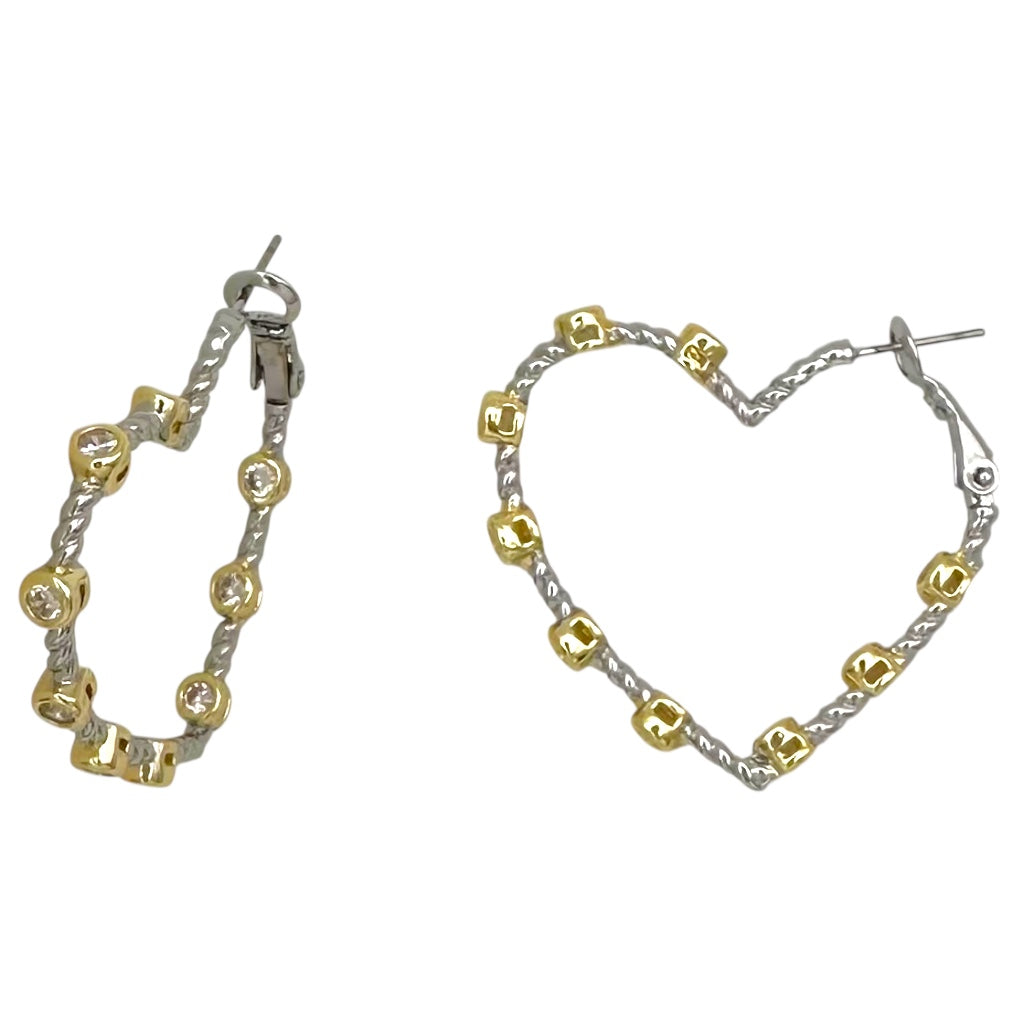Heart Diamond Two Toned Earrings-310 Jewelry-Millenx Accessories, LLC.-Heathered Boho Boutique, Women's Fashion and Accessories in Palmetto, FL