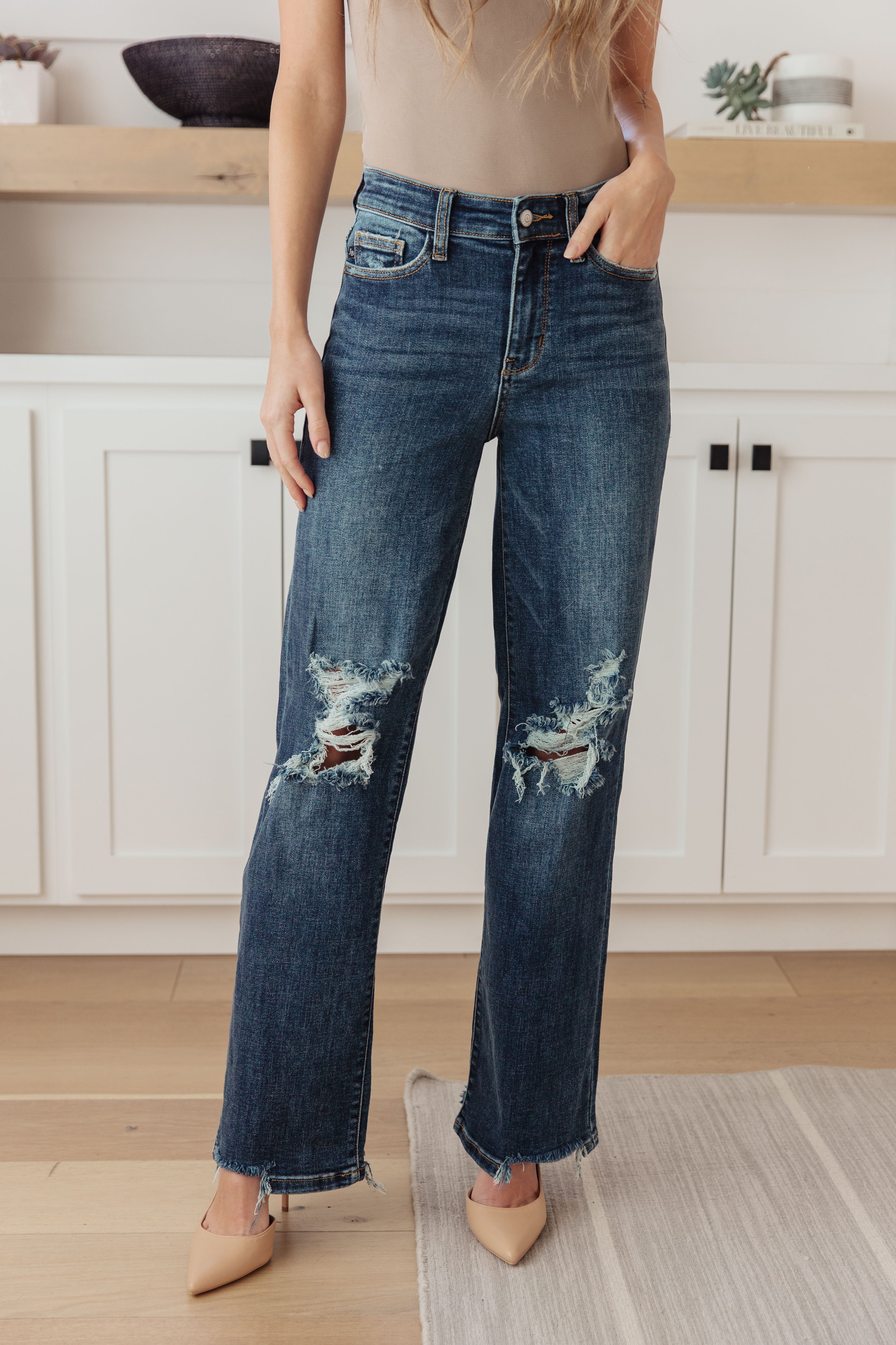 Rose High Rise 90's Straight Jeans in Dark Wash-Jeans-Ave Shops-Heathered Boho Boutique, Women's Fashion and Accessories in Palmetto, FL