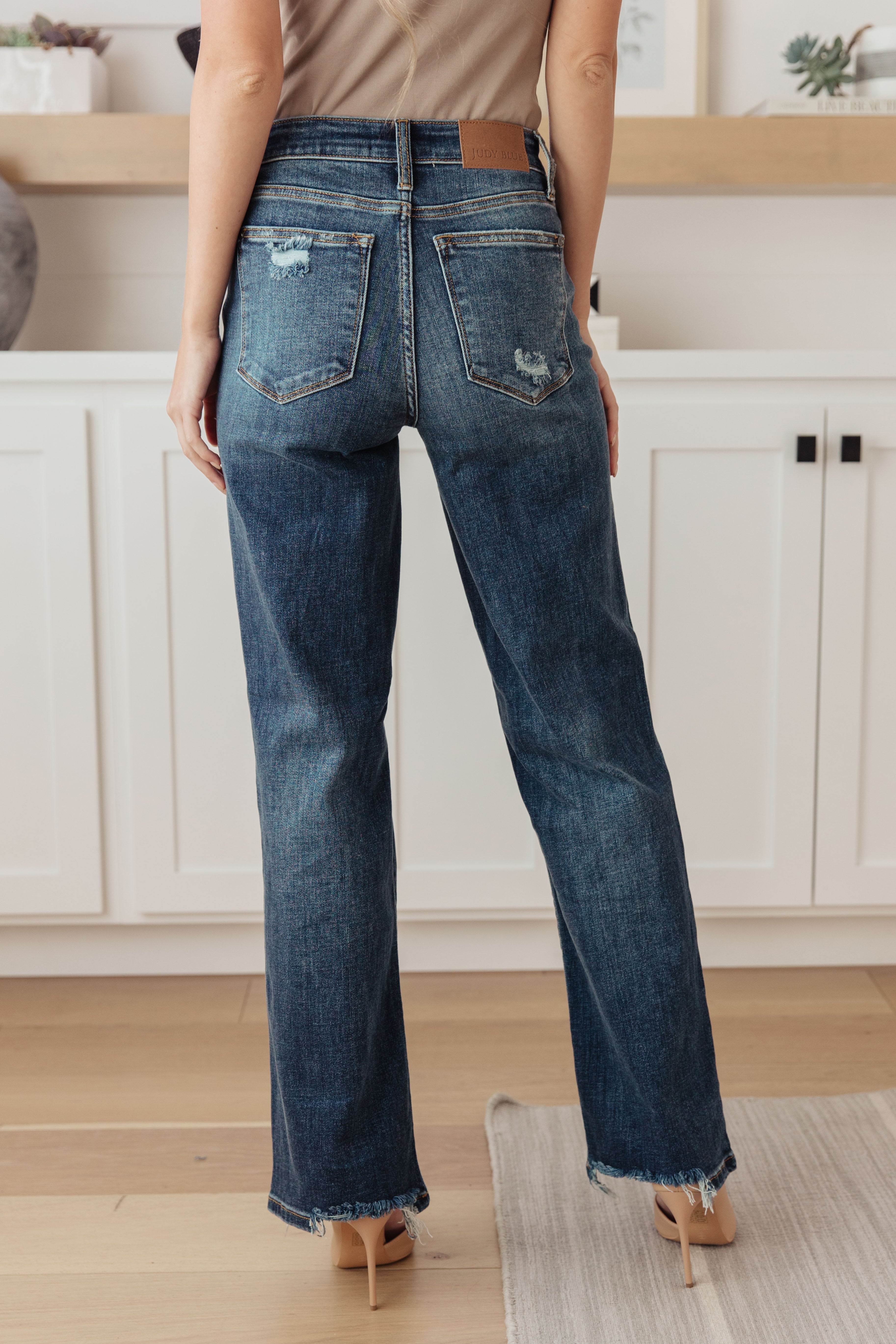 Rose High Rise 90's Straight Jeans in Dark Wash-Jeans-Ave Shops-Heathered Boho Boutique, Women's Fashion and Accessories in Palmetto, FL