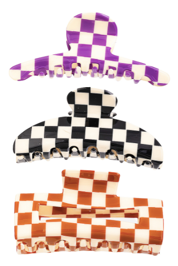 Checkered Pattern Hair Clip Set
