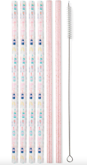 Pop Fizz + Pink Glitter Reusable Straw Set-340 Other Accessories-Swig-Heathered Boho Boutique, Women's Fashion and Accessories in Palmetto, FL