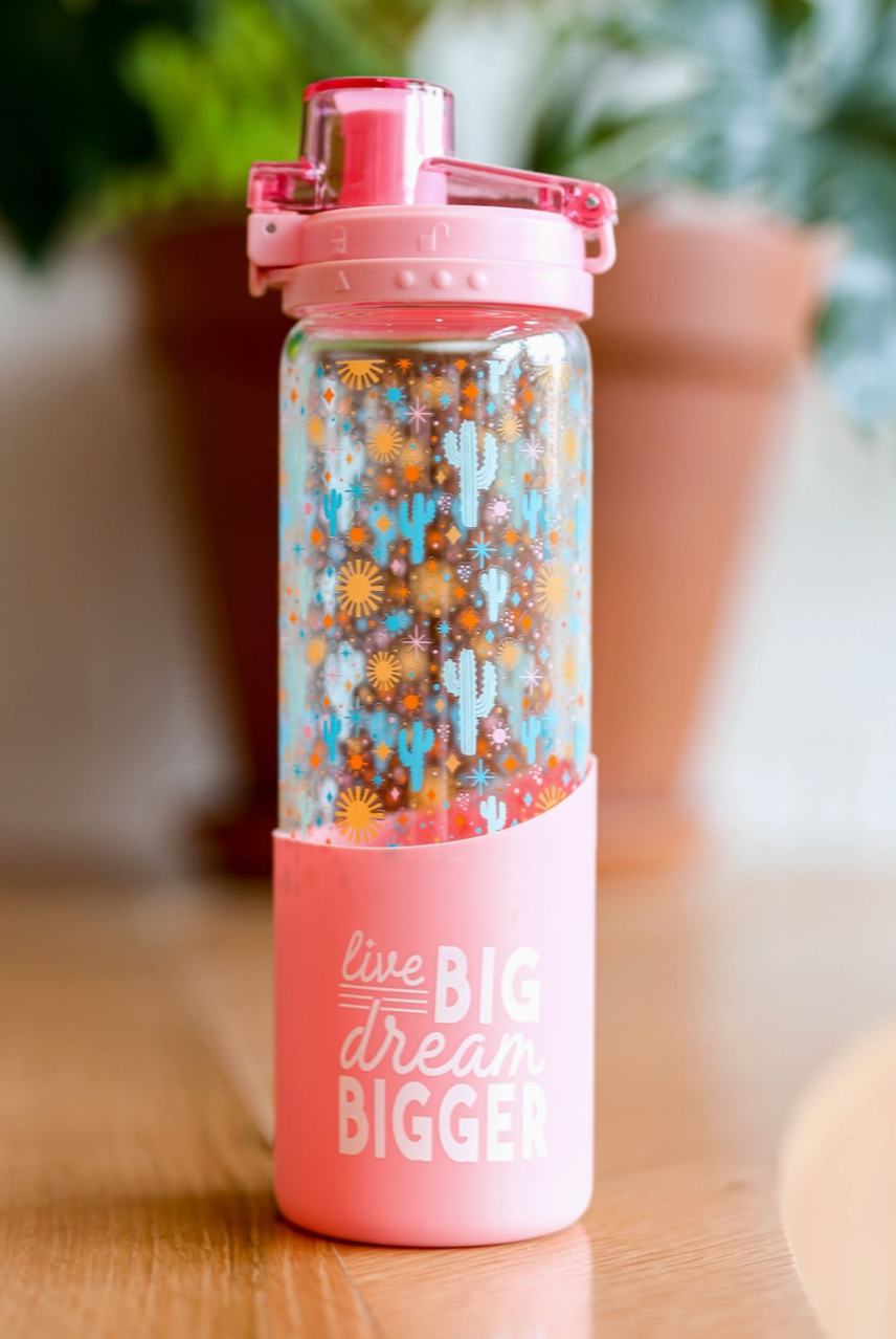 Live Big Dream Bigger Glass Water Bottle-340 Other Accessories-Jadelynn Brooke-Heathered Boho Boutique, Women's Fashion and Accessories in Palmetto, FL