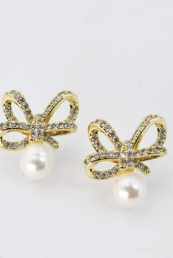 Crystal Ribbon Pearl Studs-310 Jewelry-Treasure Jewels-Heathered Boho Boutique, Women's Fashion and Accessories in Palmetto, FL