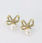 Crystal Ribbon Pearl Studs-310 Jewelry-Treasure Jewels-Heathered Boho Boutique, Women's Fashion and Accessories in Palmetto, FL