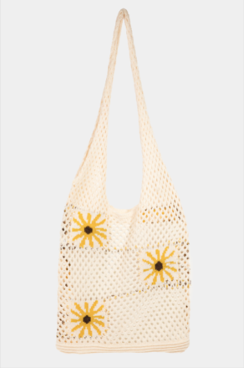 Floral Crochet Knit Tote Bag-320 Bags-Fame Accessories-Heathered Boho Boutique, Women's Fashion and Accessories in Palmetto, FL