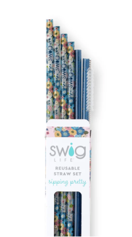 Bella Rosa + Navy Glitter Reusable Straw Set-340 Other Accessories-Swig-Heathered Boho Boutique, Women's Fashion and Accessories in Palmetto, FL