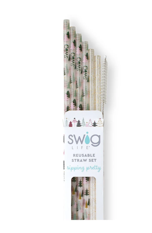 Tinseled Trees + Gold Glitter Reusable Straw Set-400 Takeover/Pre-Order-Swig-Heathered Boho Boutique, Women's Fashion and Accessories in Palmetto, FL