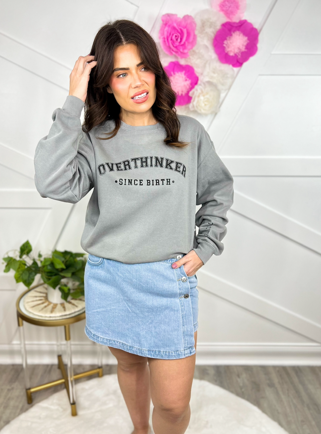 Over Thinker Since Birth Graphic Sweatshirt-125 Sweater-Heathered Boho-Heathered Boho Boutique, Women's Fashion and Accessories in Palmetto, FL