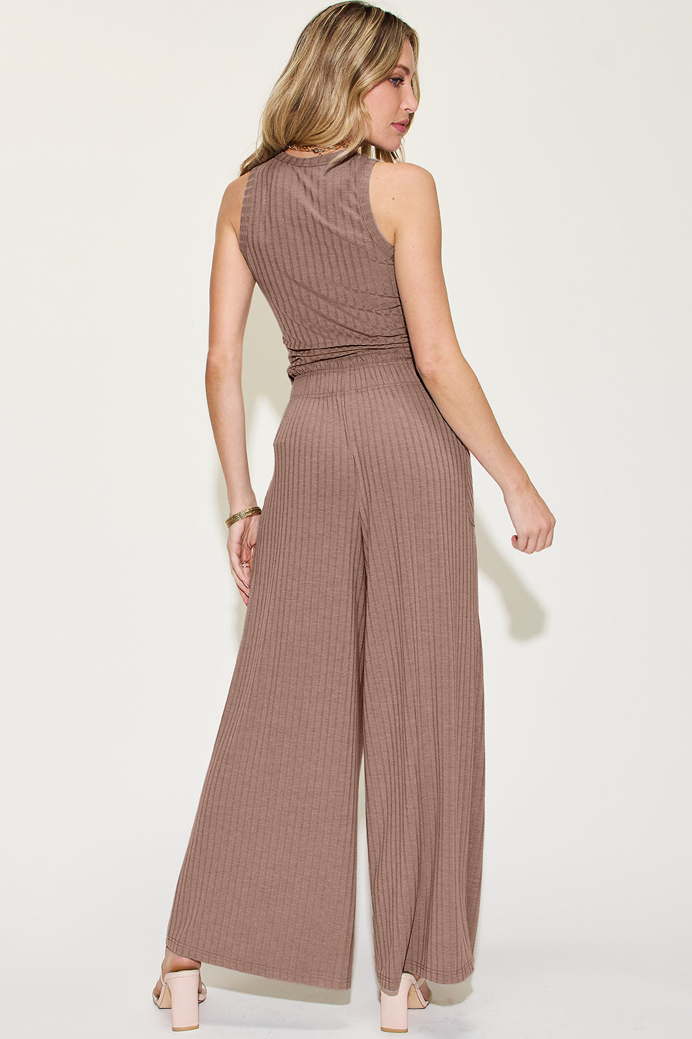 Basic Bae Full Size Ribbed Tank and Wide Leg Pants Set-Sets-Trendsi-Heathered Boho Boutique, Women's Fashion and Accessories in Palmetto, FL