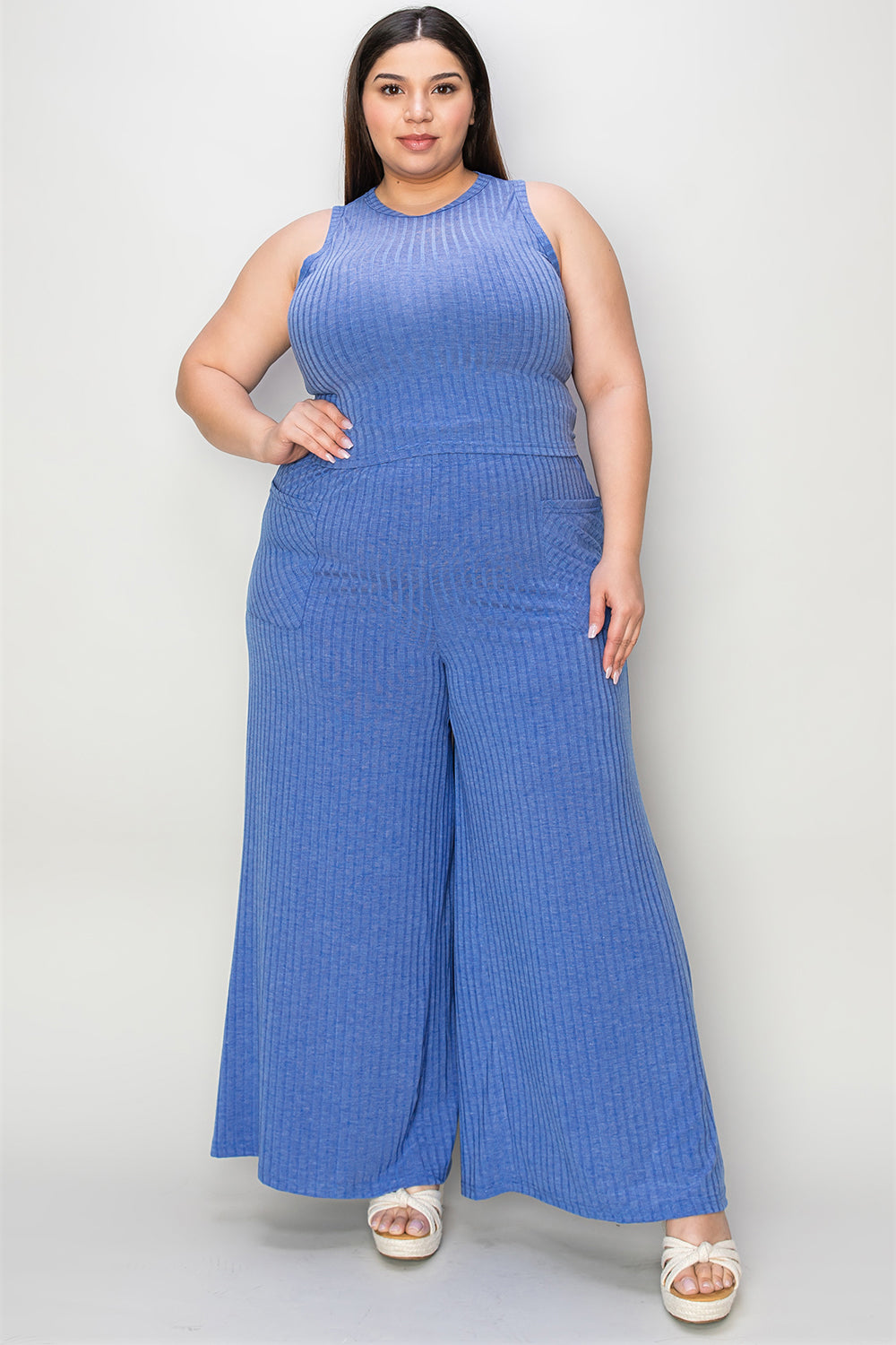 Basic Bae Full Size Ribbed Tank and Wide Leg Pants Set-Sets-Trendsi-Heathered Boho Boutique, Women's Fashion and Accessories in Palmetto, FL