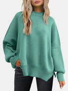 Round Neck Drop Shoulder Slit Sweater-Sweaters-Trendsi-Heathered Boho Boutique, Women's Fashion and Accessories in Palmetto, FL