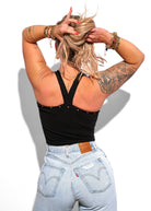 Studded Back Smoothing V-Neck Brami - Black-100 TANK/CROP TOPS-Pebby Forevee-Heathered Boho Boutique, Women's Fashion and Accessories in Palmetto, FL