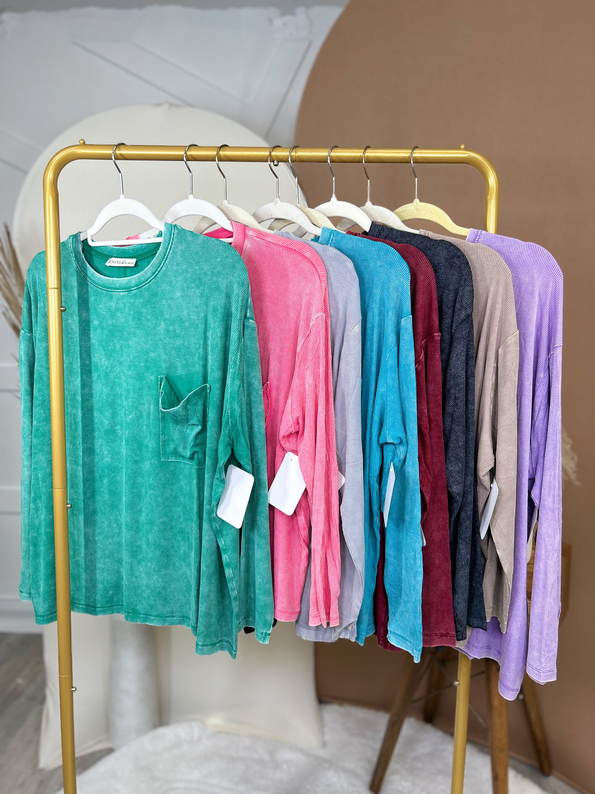 Everyday Haze Mineral Wash Top-120 LONG SLEEVE TOPS-ZENANA-Heathered Boho Boutique, Women's Fashion and Accessories in Palmetto, FL