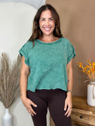 Back At It Washed Cross Back Crop Top-110 SHORT SLEEVE TOP-ZENANA-Heathered Boho Boutique, Women's Fashion and Accessories in Palmetto, FL