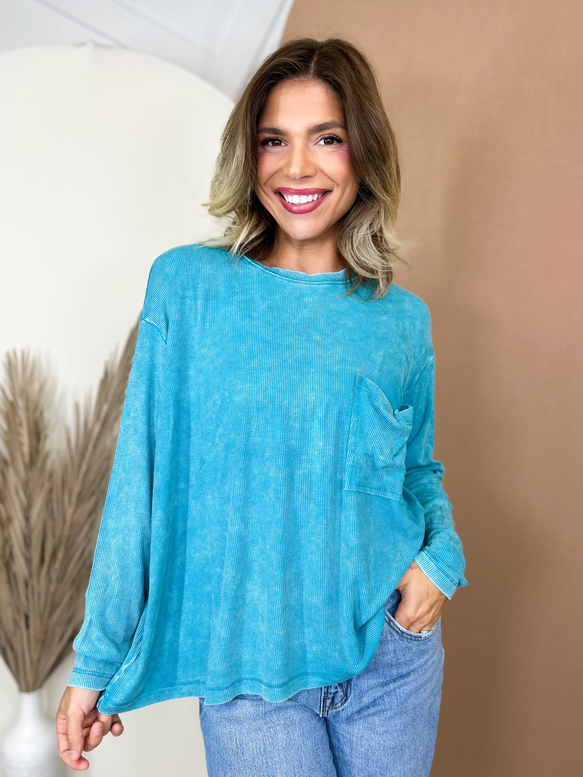 Everyday Haze Mineral Wash Top-120 LONG SLEEVE TOPS-ZENANA-Heathered Boho Boutique, Women's Fashion and Accessories in Palmetto, FL