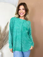 Everyday Haze Mineral Wash Top-120 LONG SLEEVE TOPS-ZENANA-Heathered Boho Boutique, Women's Fashion and Accessories in Palmetto, FL