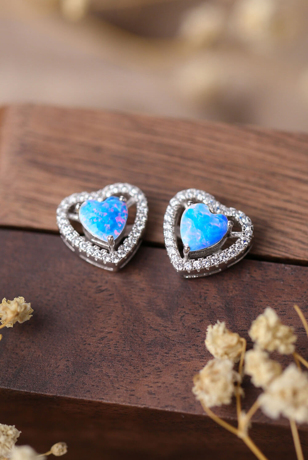 925 Sterling Silver Opal Heart Stud Earrings-Jewelry-Trendsi-Heathered Boho Boutique, Women's Fashion and Accessories in Palmetto, FL