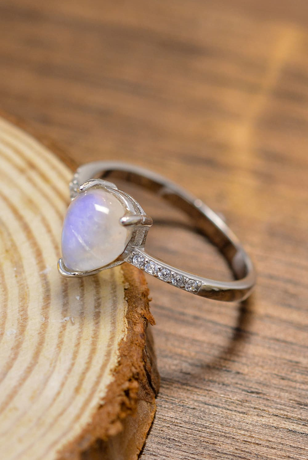 High Quality Natural Moonstone Teardrop Side Stone Ring-Jewelry-Trendsi-Heathered Boho Boutique, Women's Fashion and Accessories in Palmetto, FL