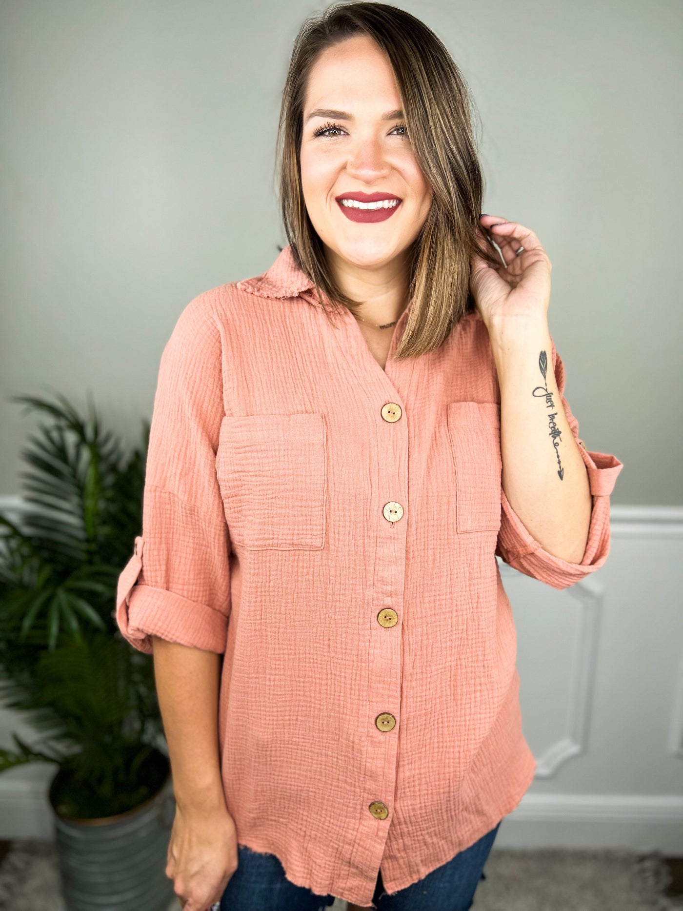 Go For It Button Down Top