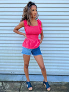 On Trend Two Toned Shorts-160 shorts-Risen Jeans-Heathered Boho Boutique, Women's Fashion and Accessories in Palmetto, FL