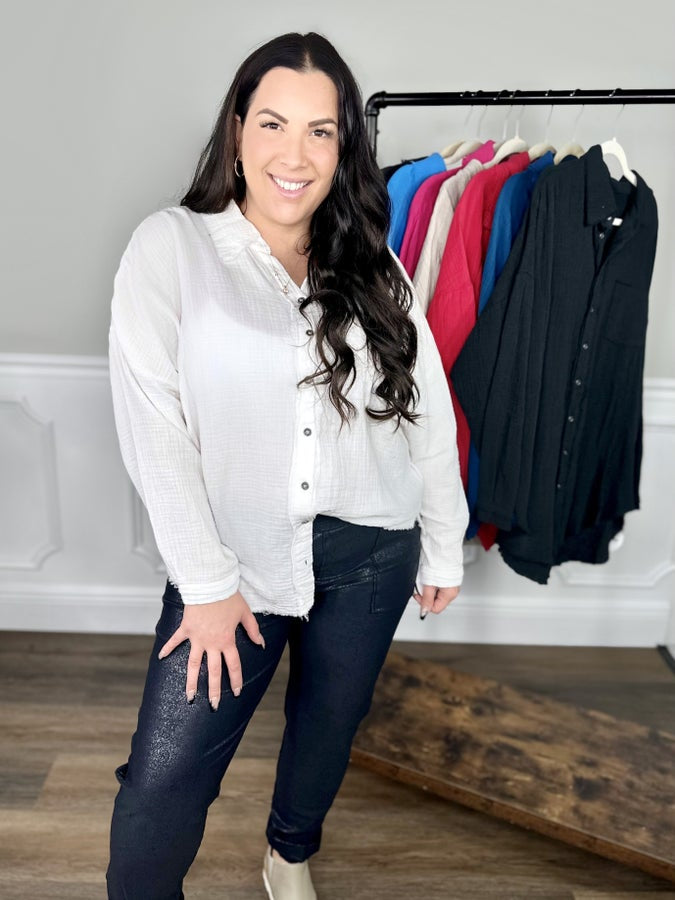 Restock: Styled Looks Button Down-120 Long Sleeve Tops-Zenana-Heathered Boho Boutique, Women's Fashion and Accessories in Palmetto, FL
