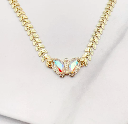 Iridescent Crystal Butterfly Necklace