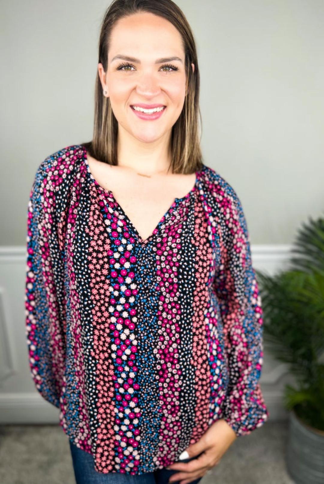 Flower Child Top-120 Long Sleeve Tops-Emily Wonder-Heathered Boho Boutique, Women's Fashion and Accessories in Palmetto, FL