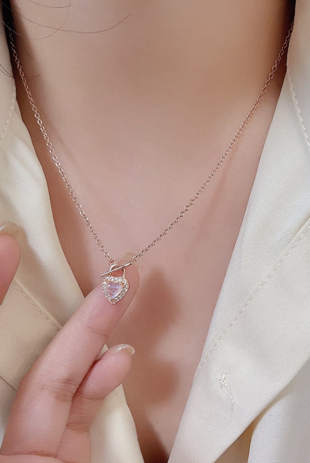 Moonstone Heart Lock Pendant Necklace-Jewelry-Trendsi-Heathered Boho Boutique, Women's Fashion and Accessories in Palmetto, FL